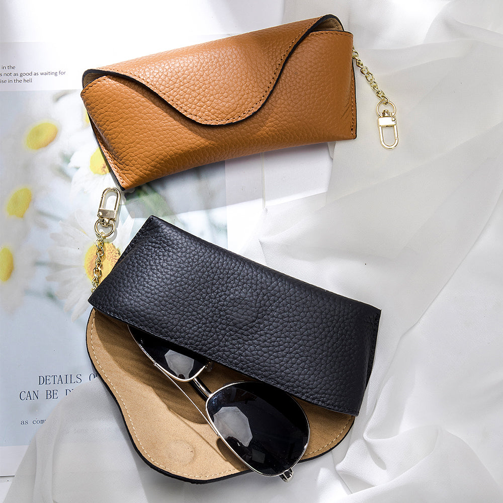 LuxeClip Genuine Leather Glasses Case - Sleek & Portable