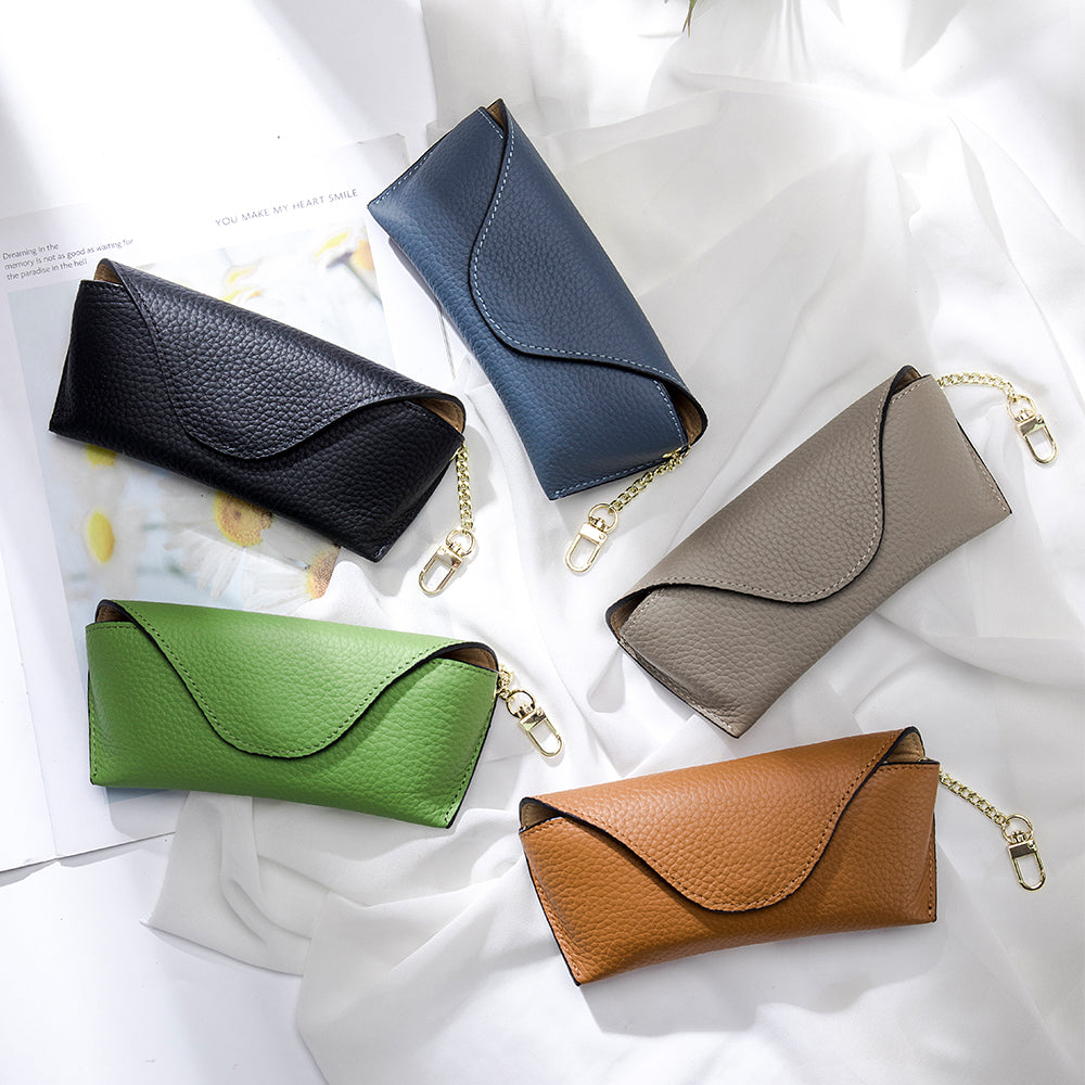 LuxeClip Genuine Leather Glasses Case - Sleek & Portable