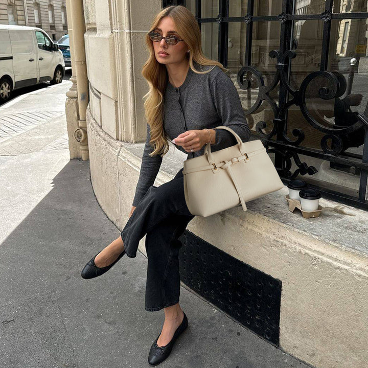 Claire Elegant Suede Top Handle Tote Handbag — DIY-able Outer Belt