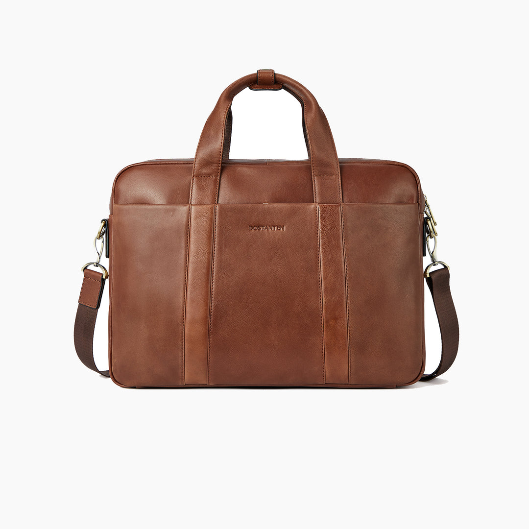 Soft Leather Briefcase with Shoulder Strap for 15.6 inch Laptop - Perfect for Men