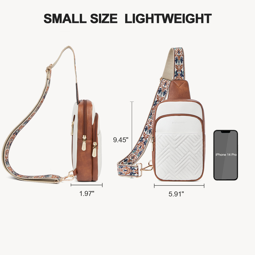 Aurora Chevron Quilted Embroidered Strap Sling Bag