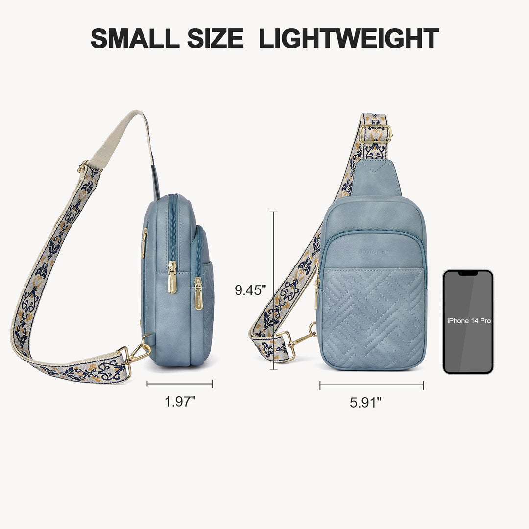 Aurora Chevron Quilted Embroidered Strap Sling Bag