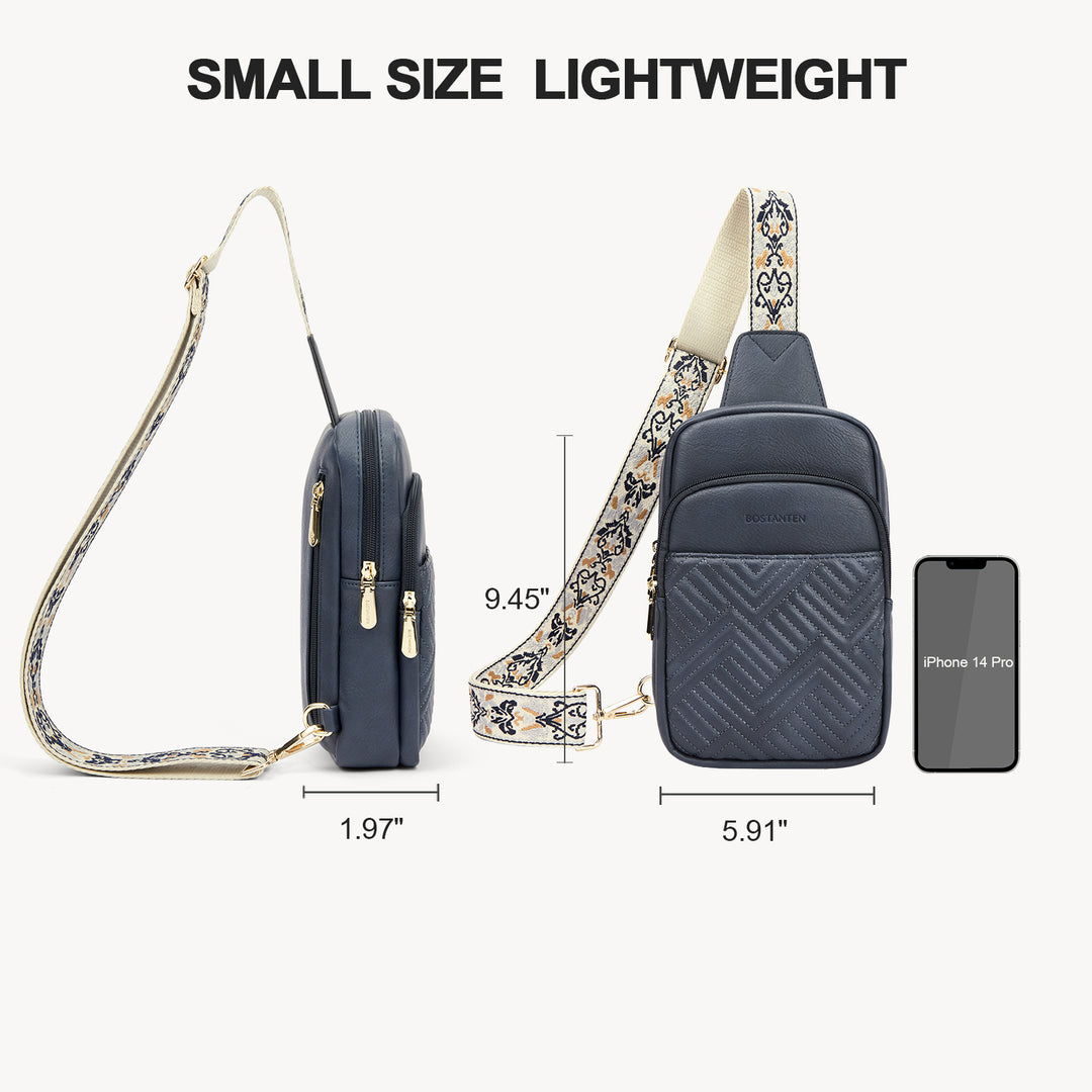 Aurora Chevron Quilted Embroidered Strap Sling Bag