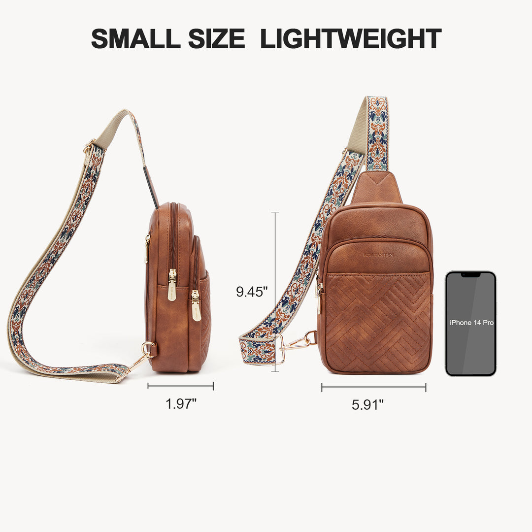 Aurora Chevron Quilted Embroidered Strap Sling Bag