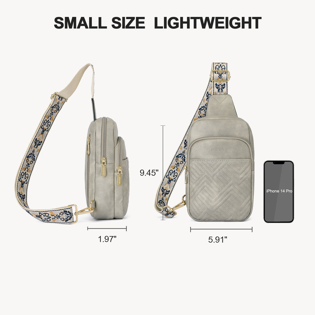 Aurora Chevron Quilted Embroidered Strap Sling Bag