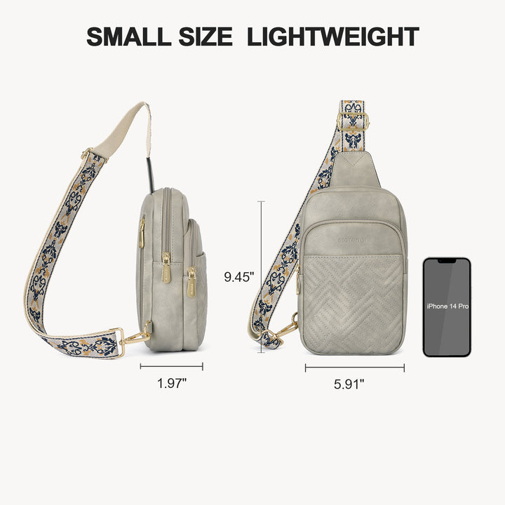 Aurora Chevron Quilted Embroidered Strap Sling Bag