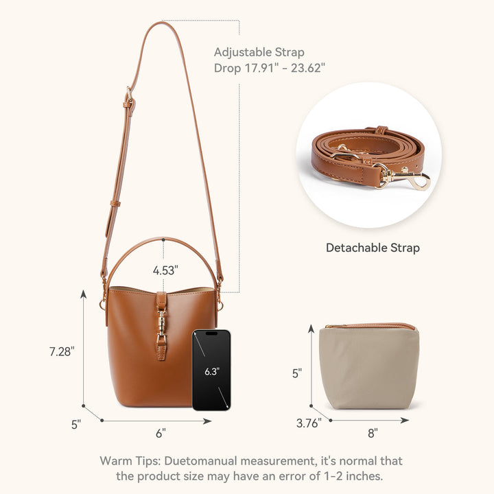 Lotty Soft Leather Chic Bucket Bag — Brown