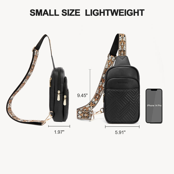 Aurora Chevron Quilted Embroidered Strap Sling Bag
