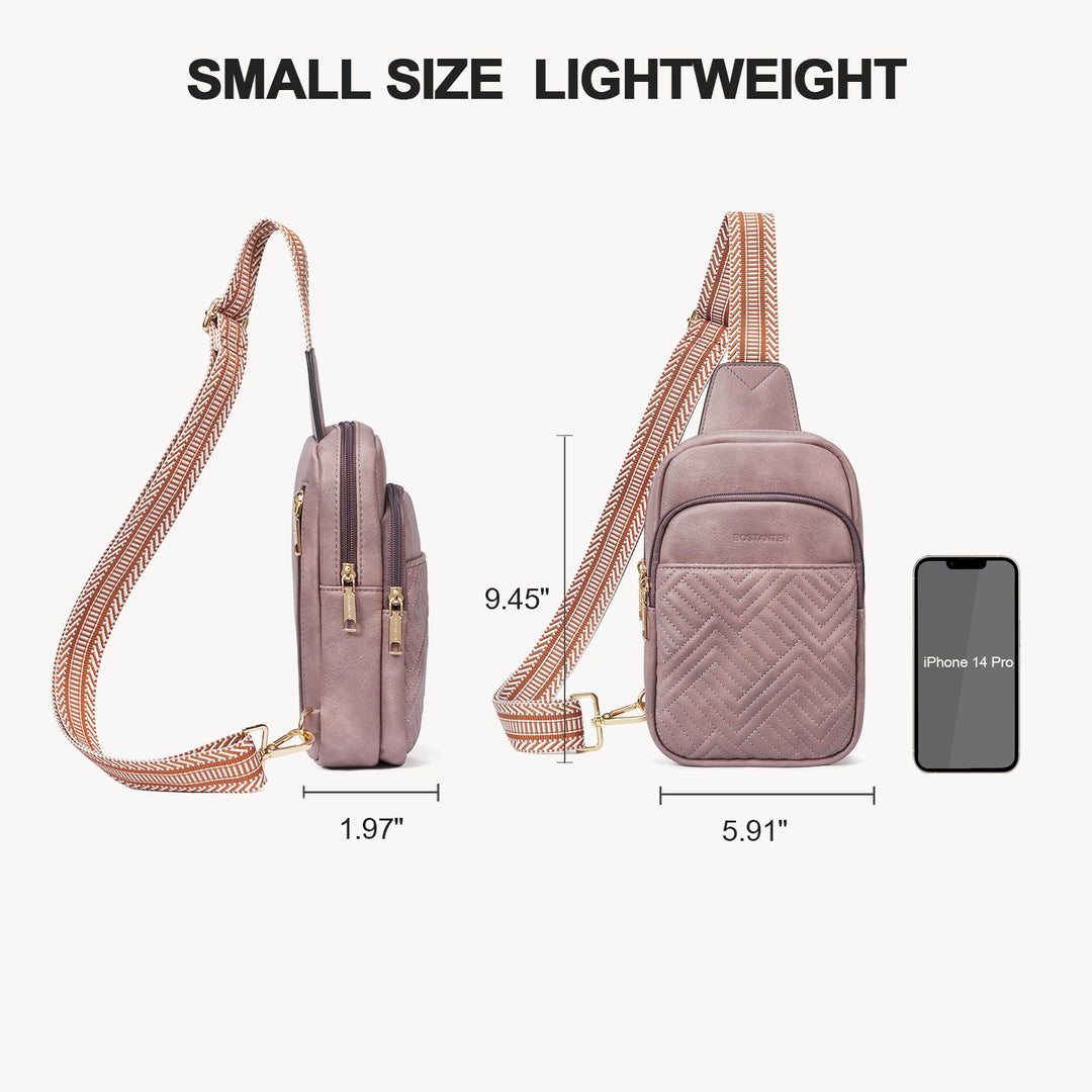 Aurora Chevron Quilted Embroidered Strap Sling Bag