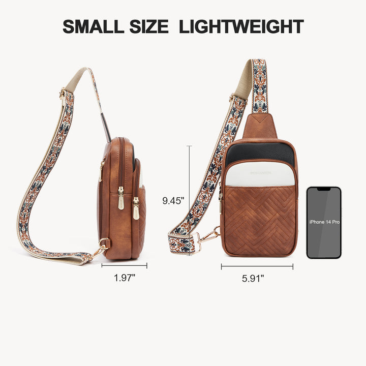 Aurora Chevron Quilted Embroidered Strap Sling Bag