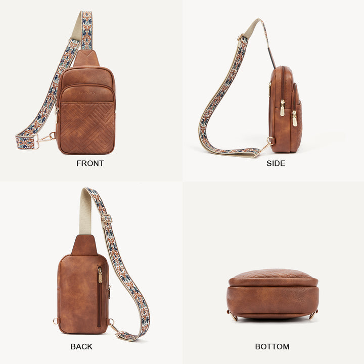 Aurora Chevron Quilted Embroidered Strap Sling Bag