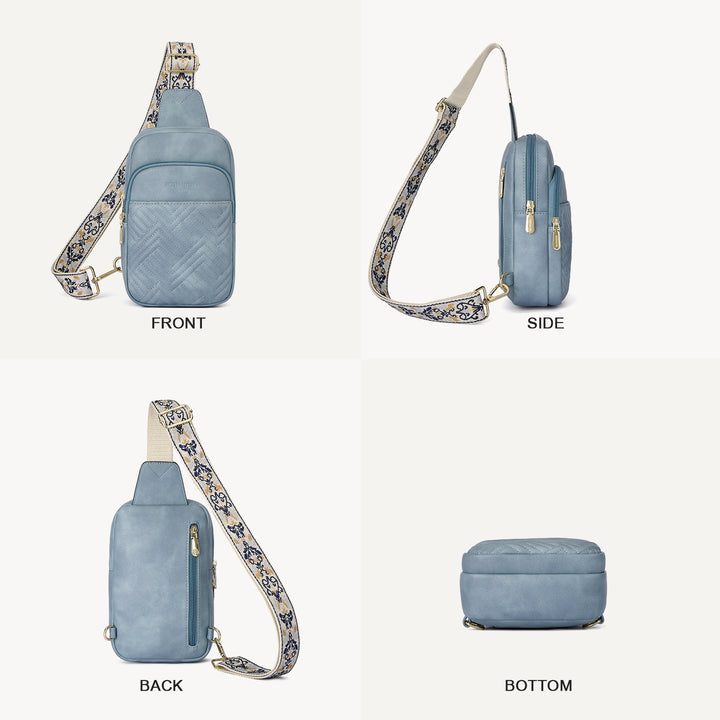 Aurora Chevron Quilted Embroidered Strap Sling Bag