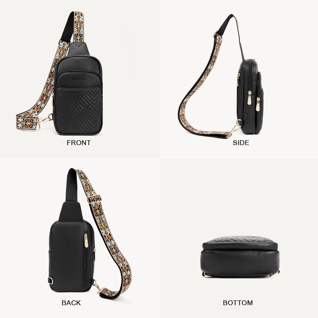 Aurora Chevron Quilted Embroidered Strap Sling Bag