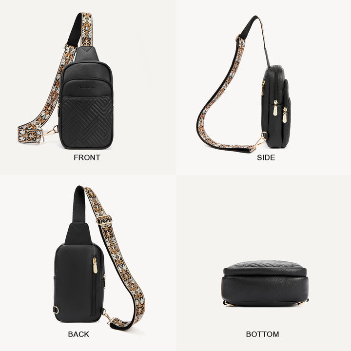 Aurora Chevron Quilted Embroidered Strap Sling Bag