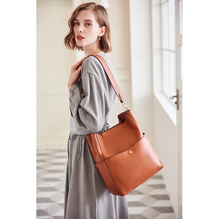 Lotty Soft Leather Chic Bucket Bag — Brown