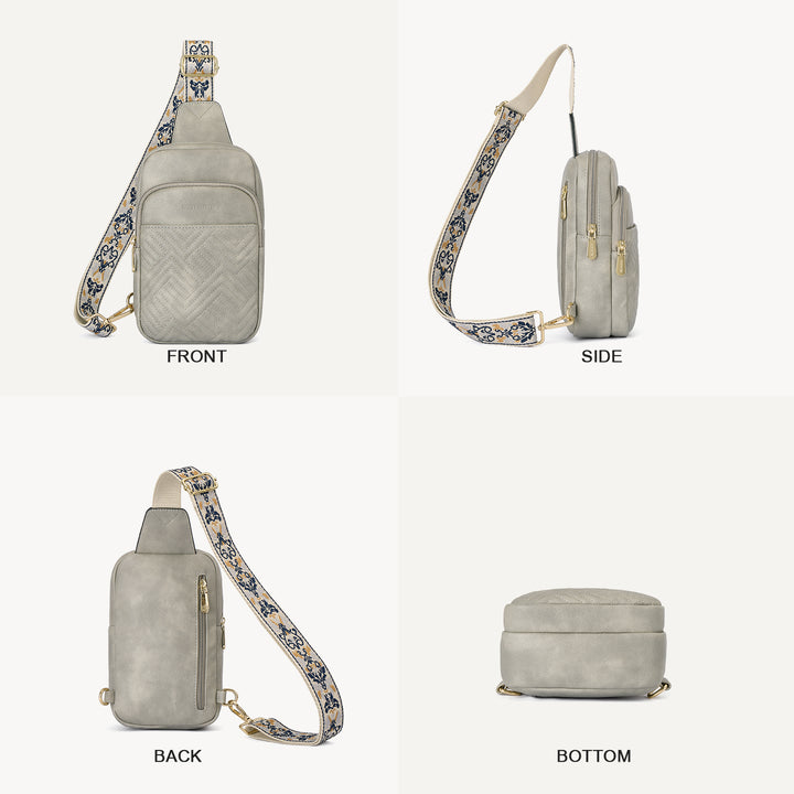 Aurora Chevron Quilted Embroidered Strap Sling Bag