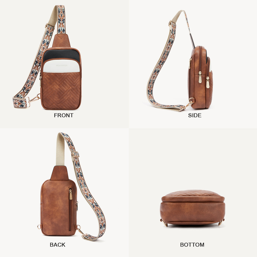 Aurora Chevron Quilted Embroidered Strap Sling Bag