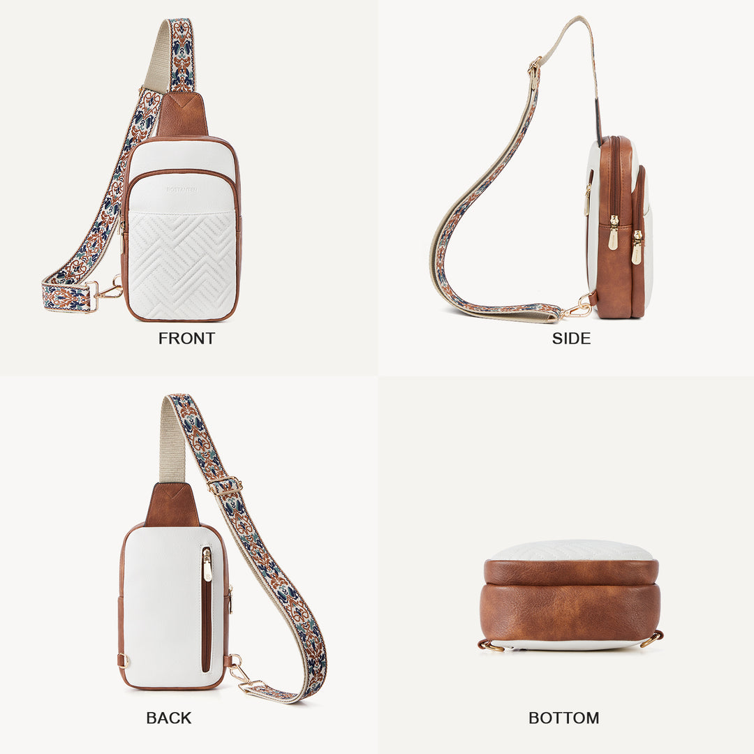Aurora Chevron Quilted Embroidered Strap Sling Bag