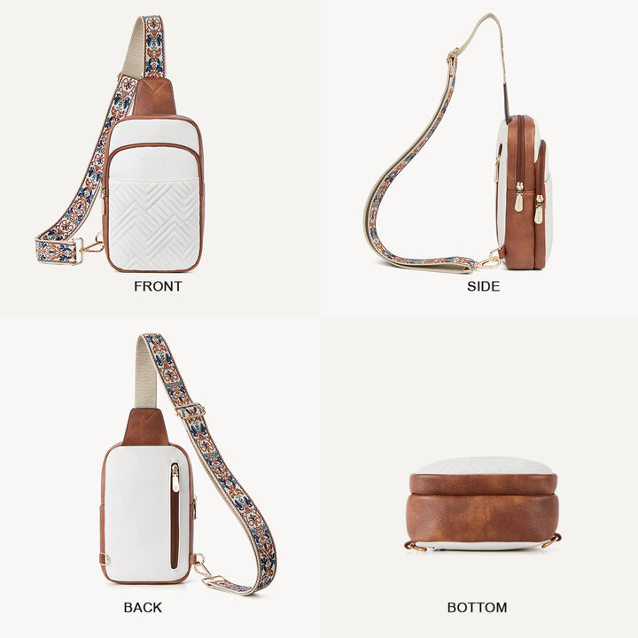 Aurora Chevron Quilted Embroidered Strap Sling Bag