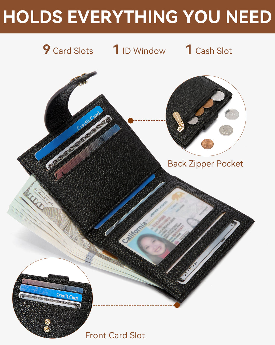 Lomy Slim Bifold Wallet – RFID Card Holder with Double Snap Closure