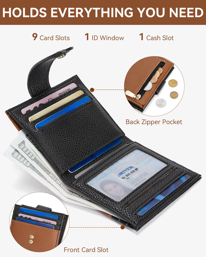 Lomy Slim Bifold Wallet – RFID Card Holder with Double Snap Closure