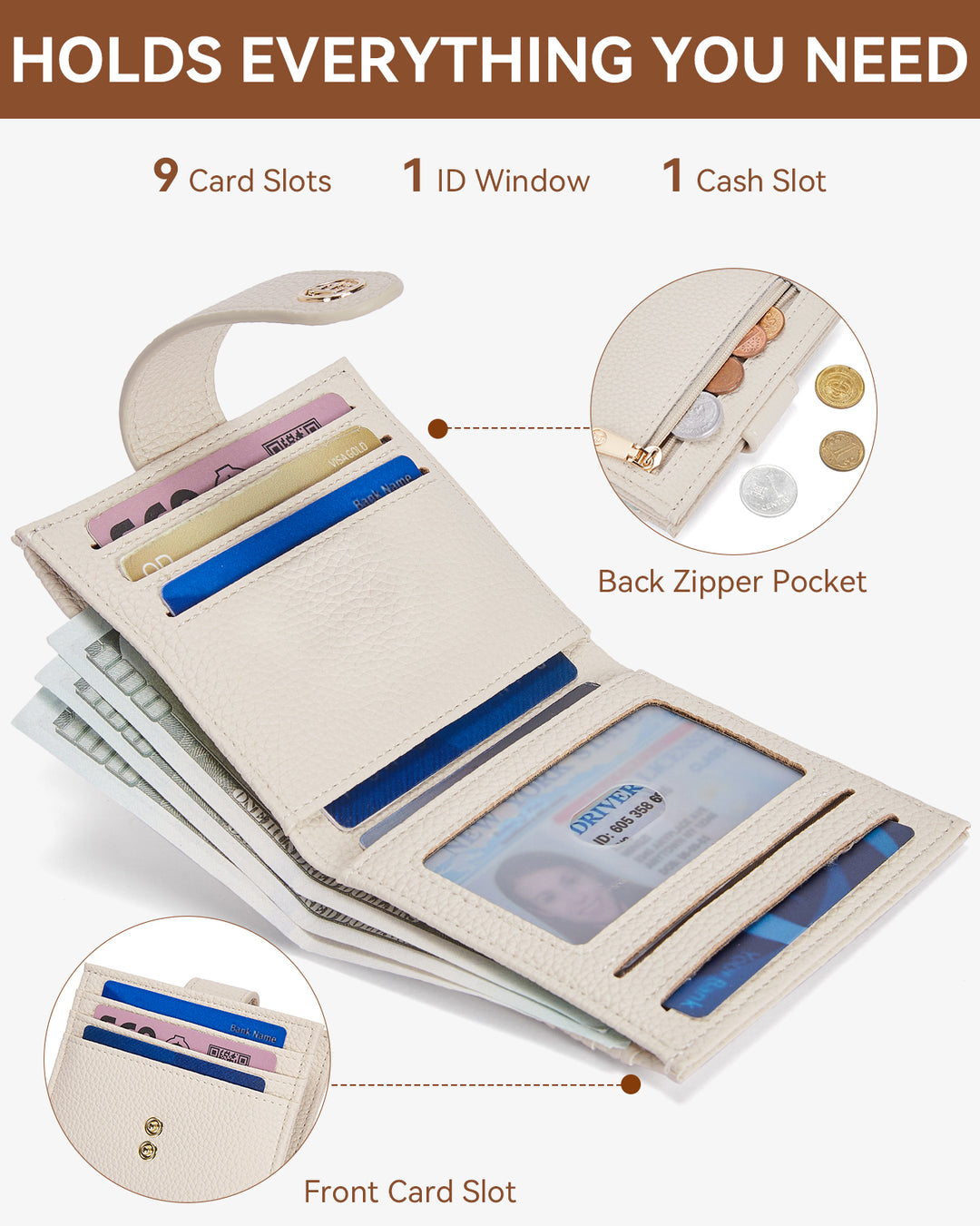 Lomy Slim Bifold Wallet – RFID Card Holder with Double Snap Closure