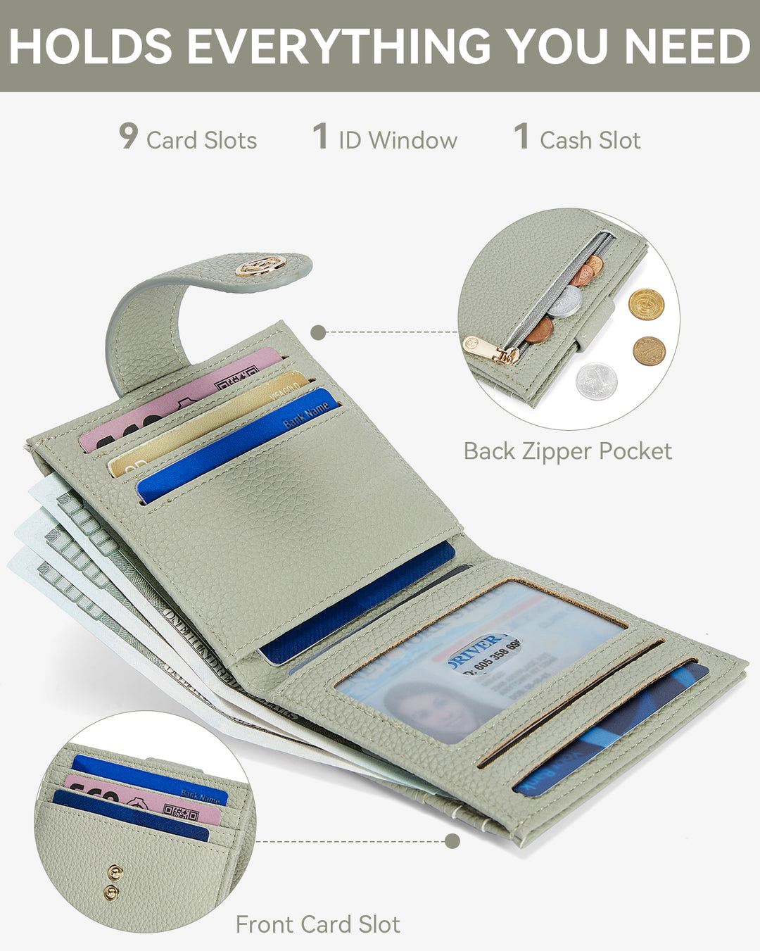Lomy Slim Bifold Wallet – RFID Card Holder with Double Snap Closure