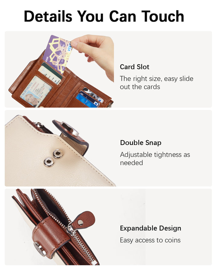 Luna Small RFID Blocking Bifold Zipper Pocket Wallet Card Case with ID Window