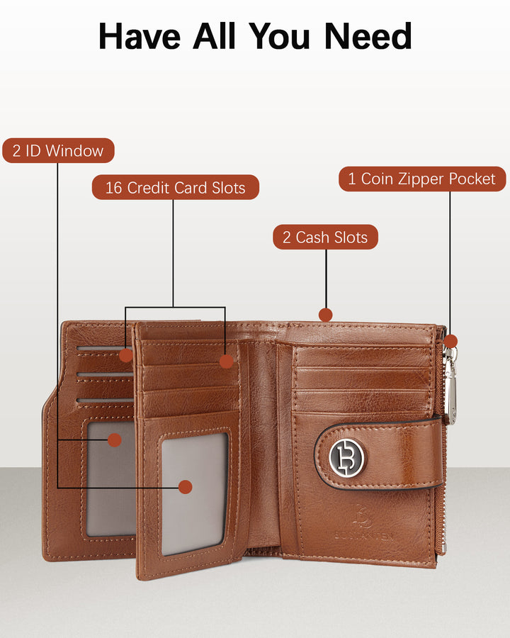 Luna Small RFID Blocking Bifold Zipper Pocket Wallet Card Case with ID Window
