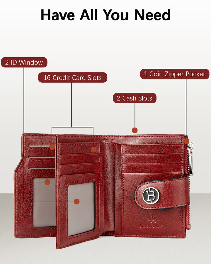 Luna Small RFID Blocking Bifold Zipper Pocket Wallet Card Case with ID Window