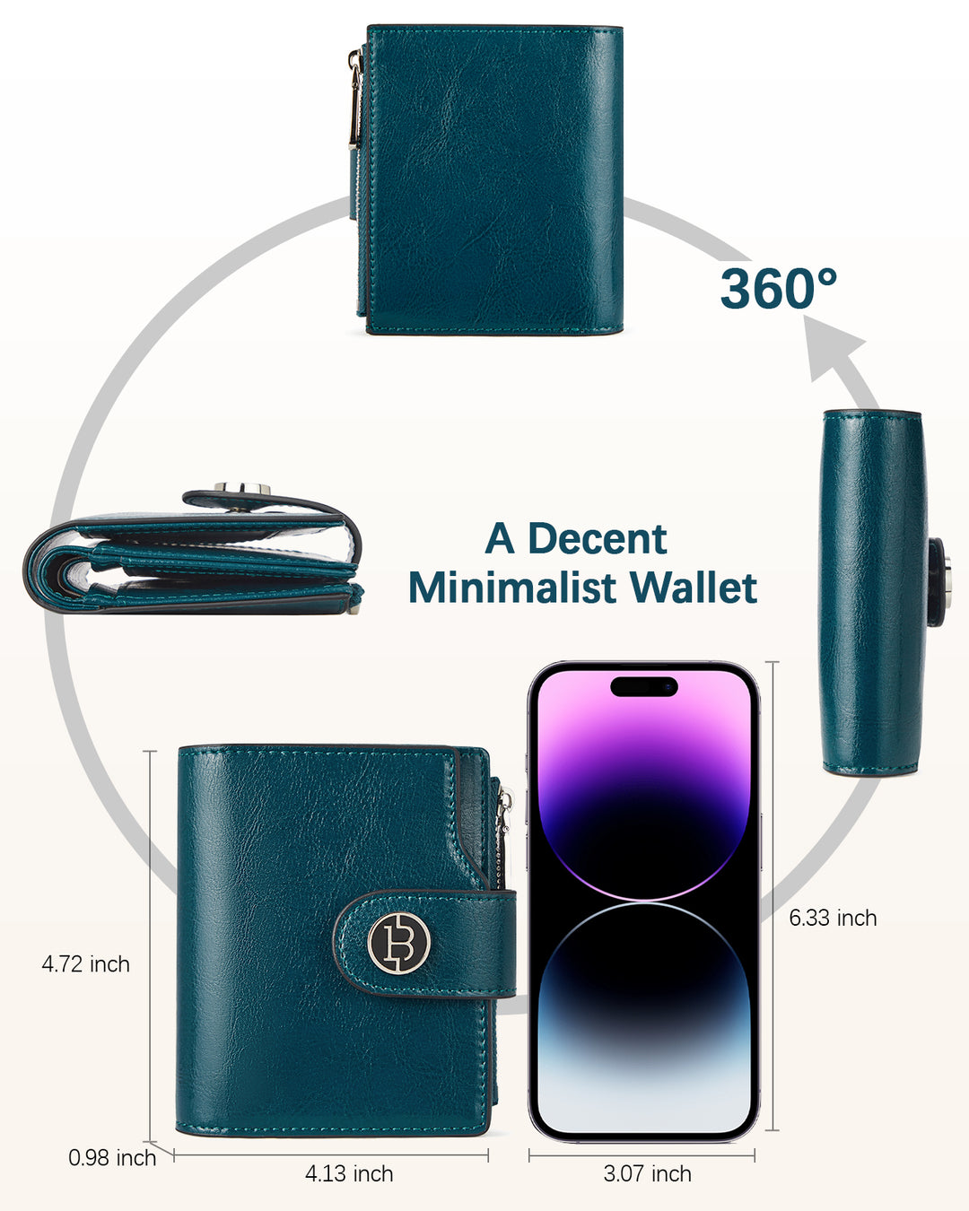 Luna Small RFID Blocking Bifold Zipper Pocket Wallet Card Case with ID Window
