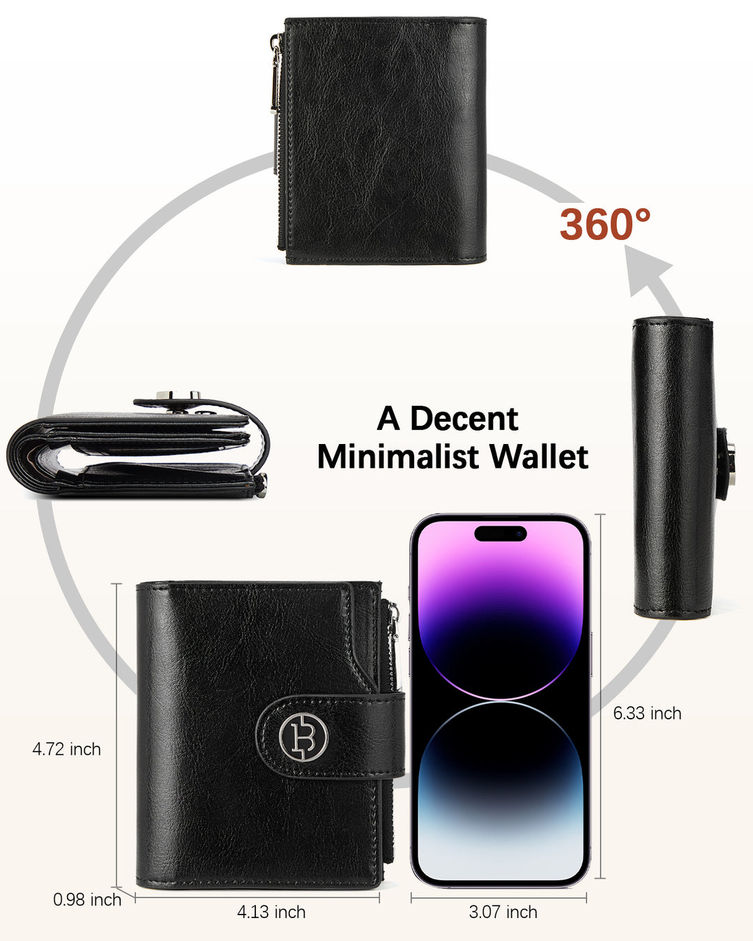 Luna Small RFID Blocking Bifold Zipper Pocket Wallet Card Case with ID Window