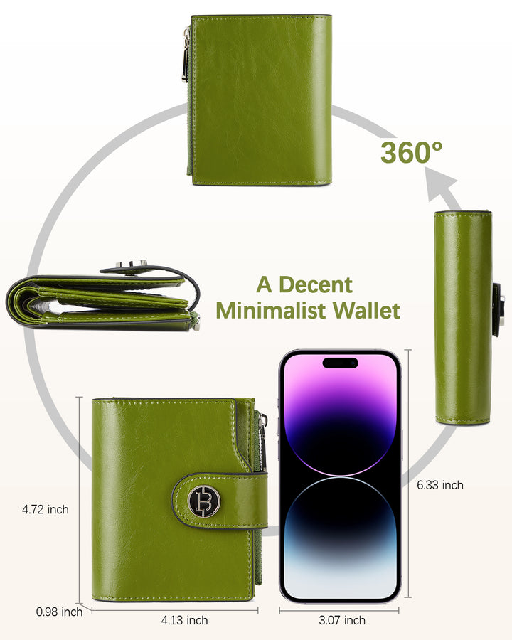 Luna Small RFID Blocking Bifold Zipper Pocket Wallet Card Case with ID Window