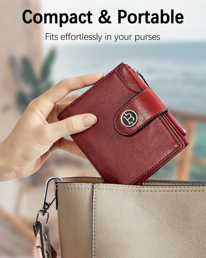 Luna Small RFID Blocking Bifold Zipper Pocket Wallet Card Case with ID Window