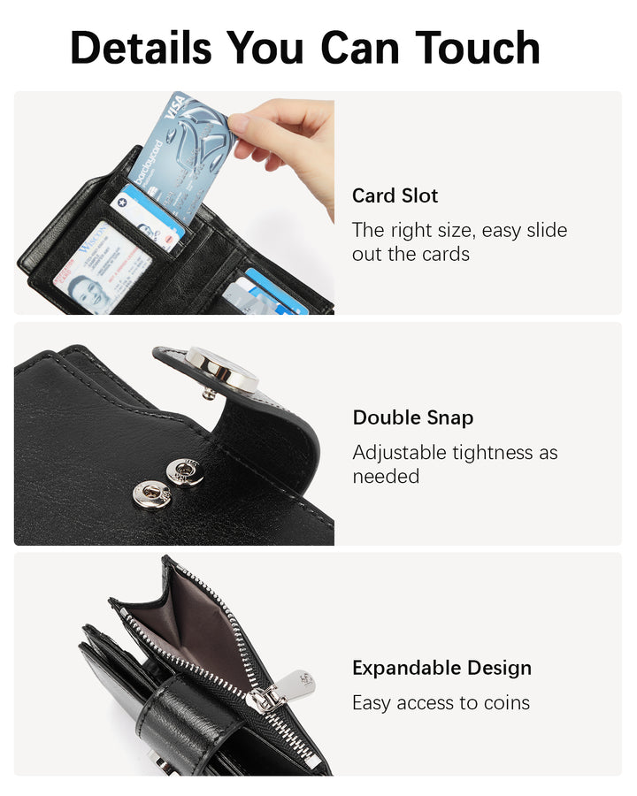 Luna Small RFID Blocking Bifold Zipper Pocket Wallet Card Case with ID Window