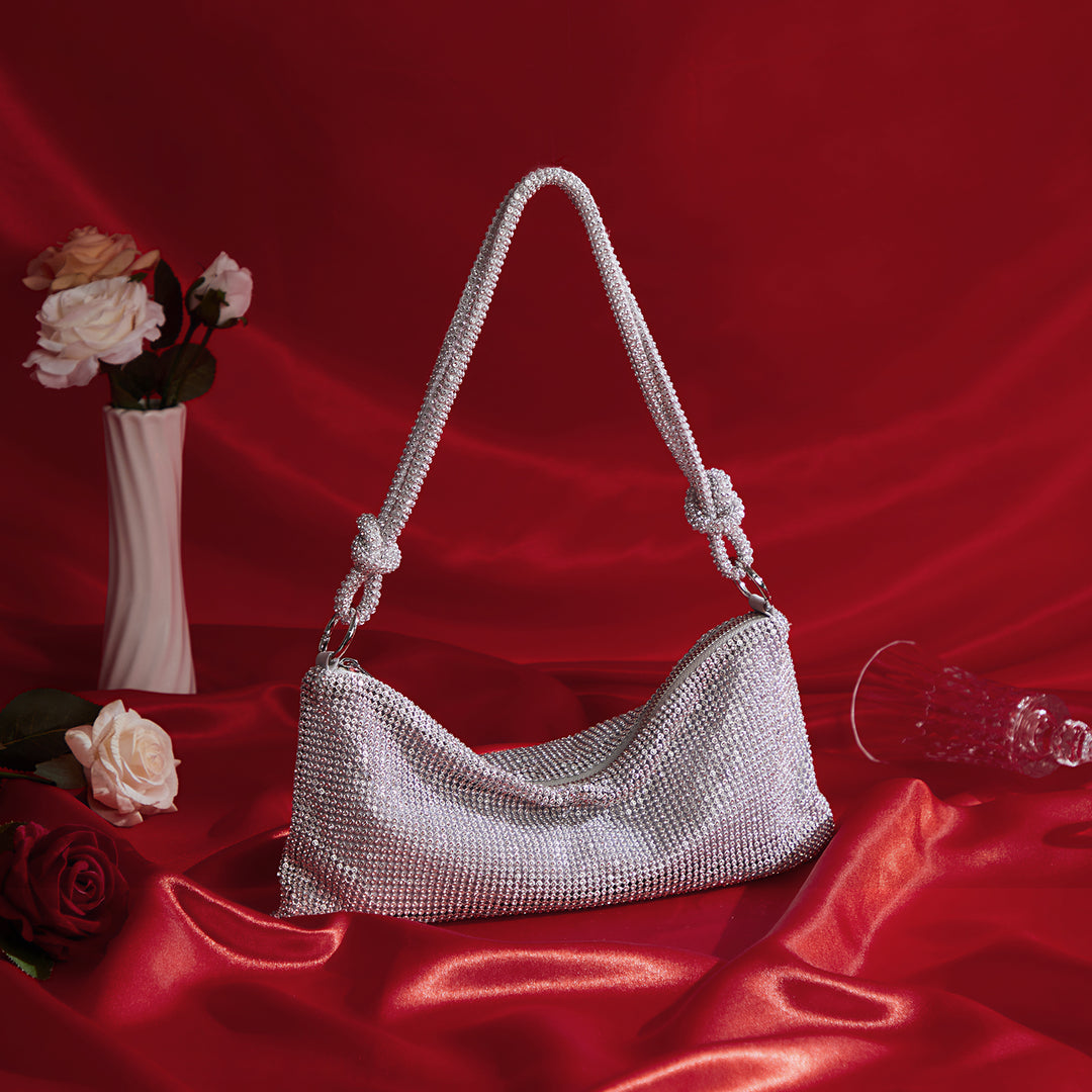 BOSTANTEN Rhinestone Purse Sparkly Bag Silver Diamond Purses for Women Upgrade Evening Prom Rhinestone Handbag Hobo Bag