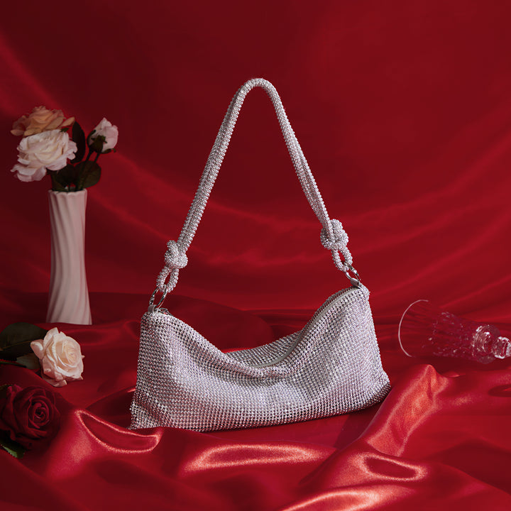 BOSTANTEN Rhinestone Purse Sparkly Bag Silver Diamond Purses for Women Upgrade Evening Prom Rhinestone Handbag Hobo Bag