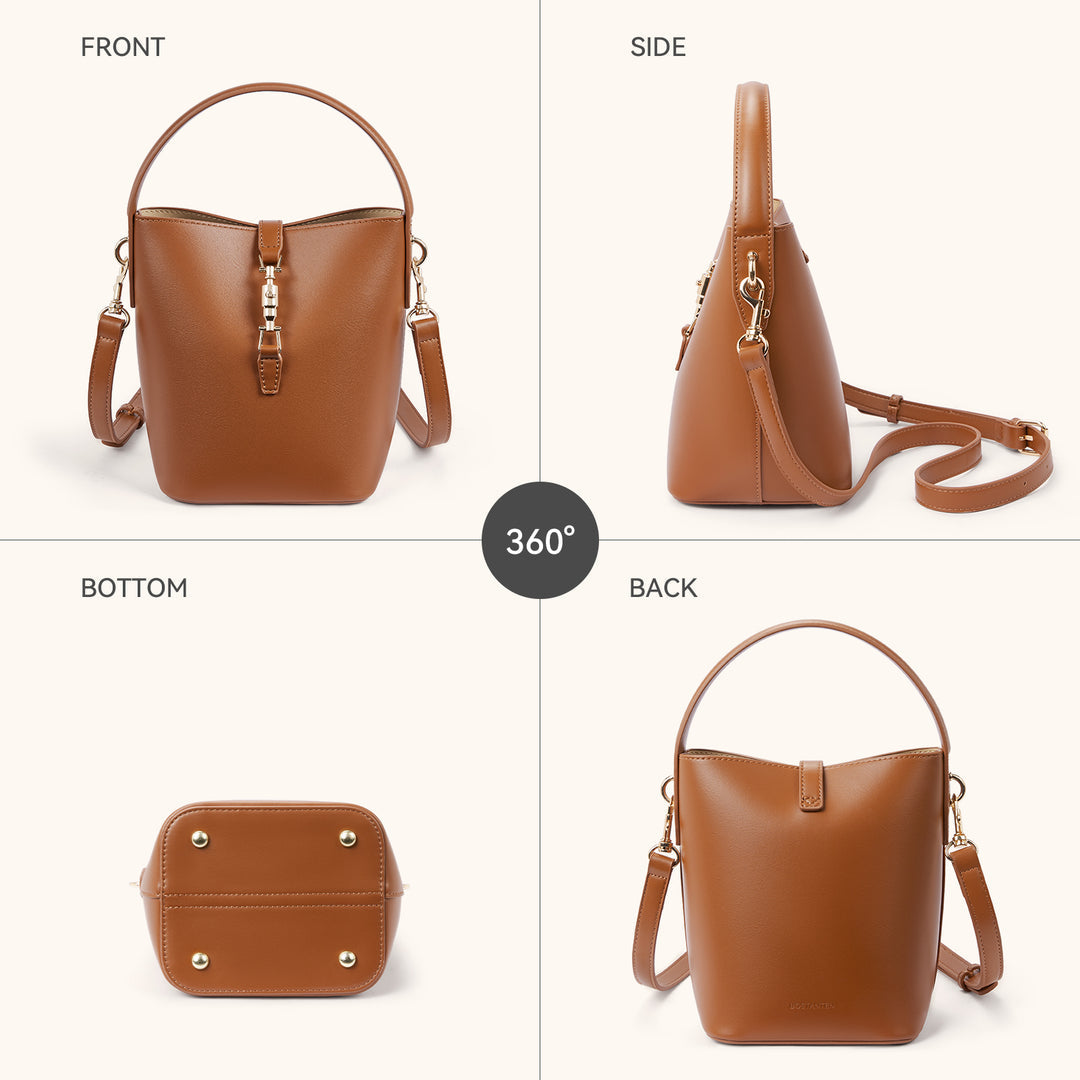 Lotty Soft Leather Chic Bucket Bag — Brown