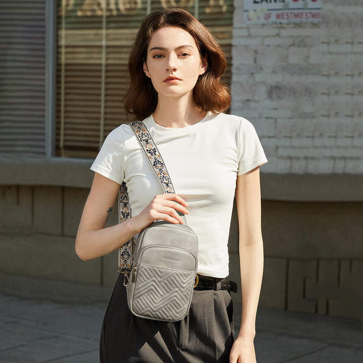 Aurora Chevron Quilted Embroidered Strap Sling Bag
