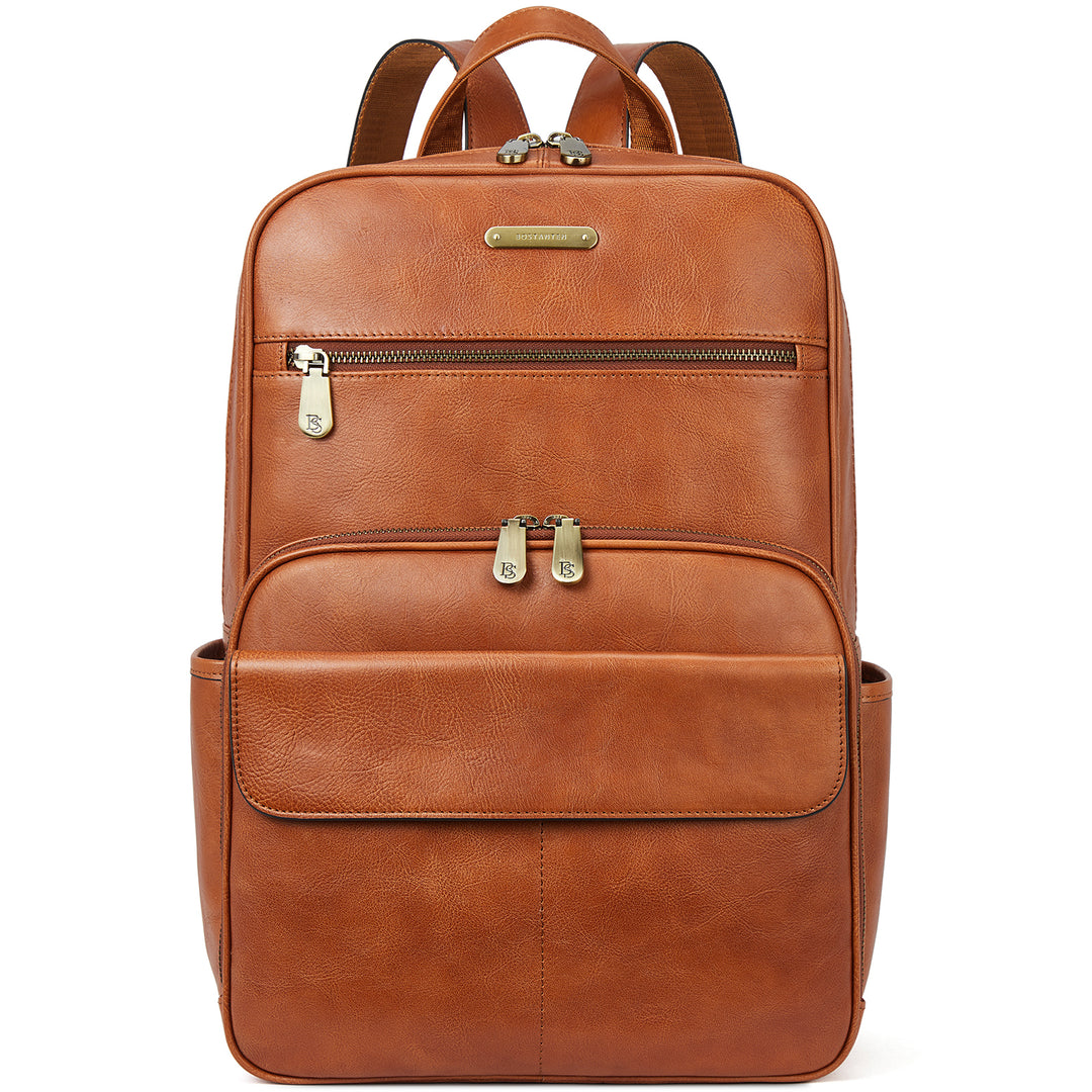 Schmaler 15,6-Zoll-Laptop-Rucksack aus braunem Leder 