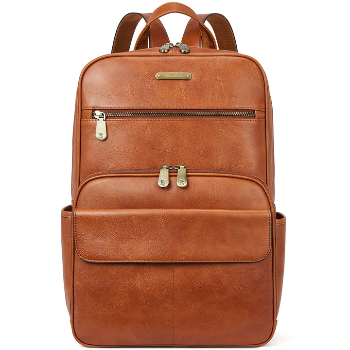 Schmaler 15,6-Zoll-Laptop-Rucksack aus braunem Leder 