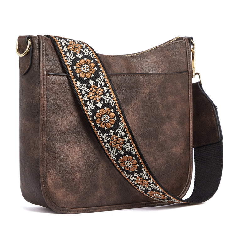 Lotty Floral Embroidered Leather Tote with Shoulder Strap