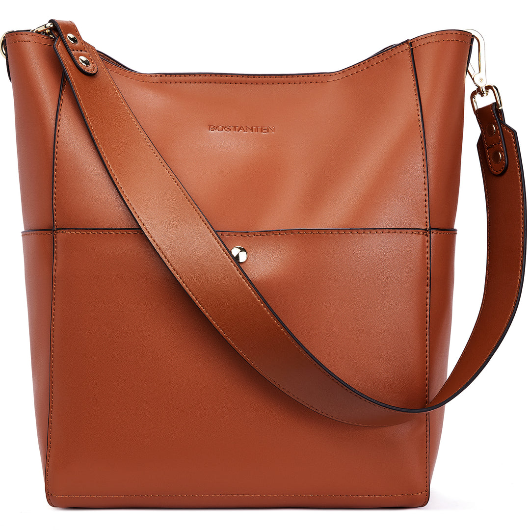 Lotty Soft Leather Chic Bucket Bag — Brown