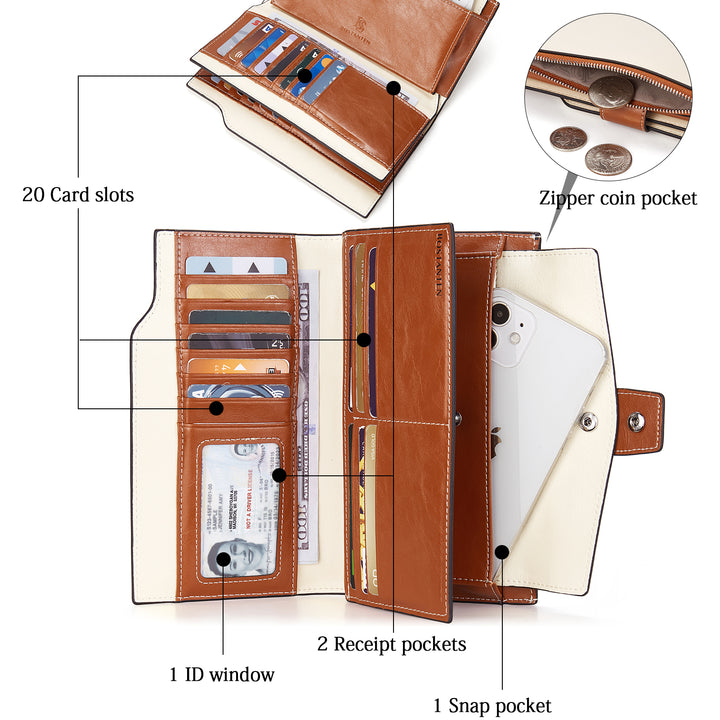 Lnna Genuine Leather RFID Wallets With Checkbooks - Cash Clutch