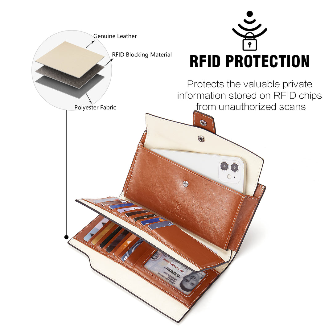 Lnna Genuine Leather RFID Wallets With Checkbooks - Cash Clutch