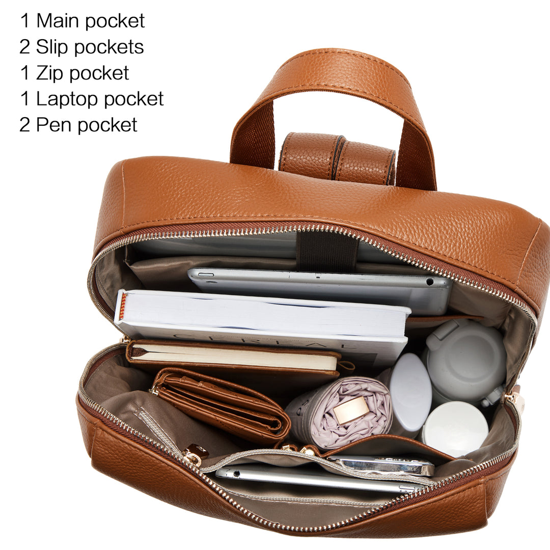 Vallis Lederrucksack mit mehreren Taschen für Damen 