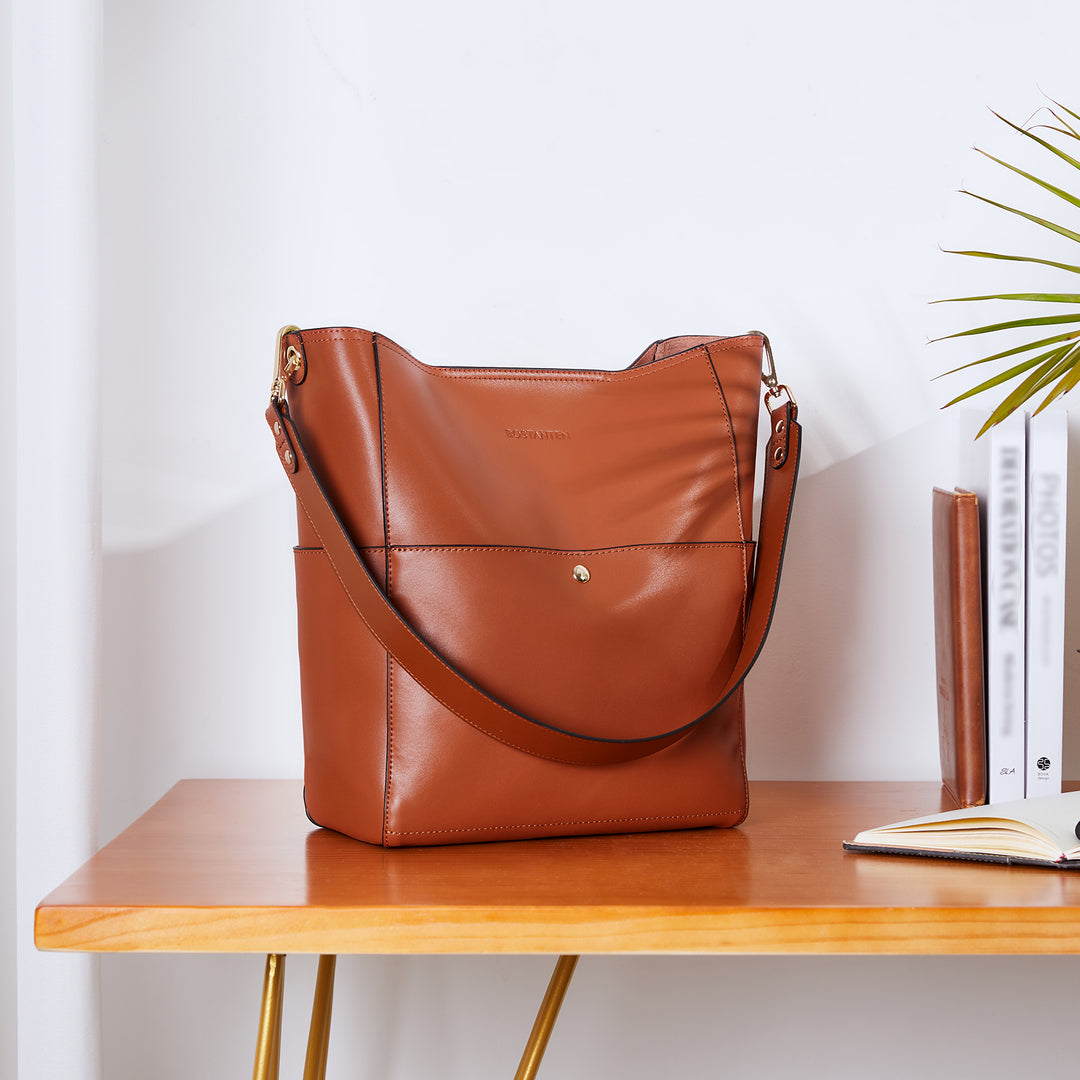 Lotty Genuine Leather Bucket Bag With 2 Shoulder Straps
