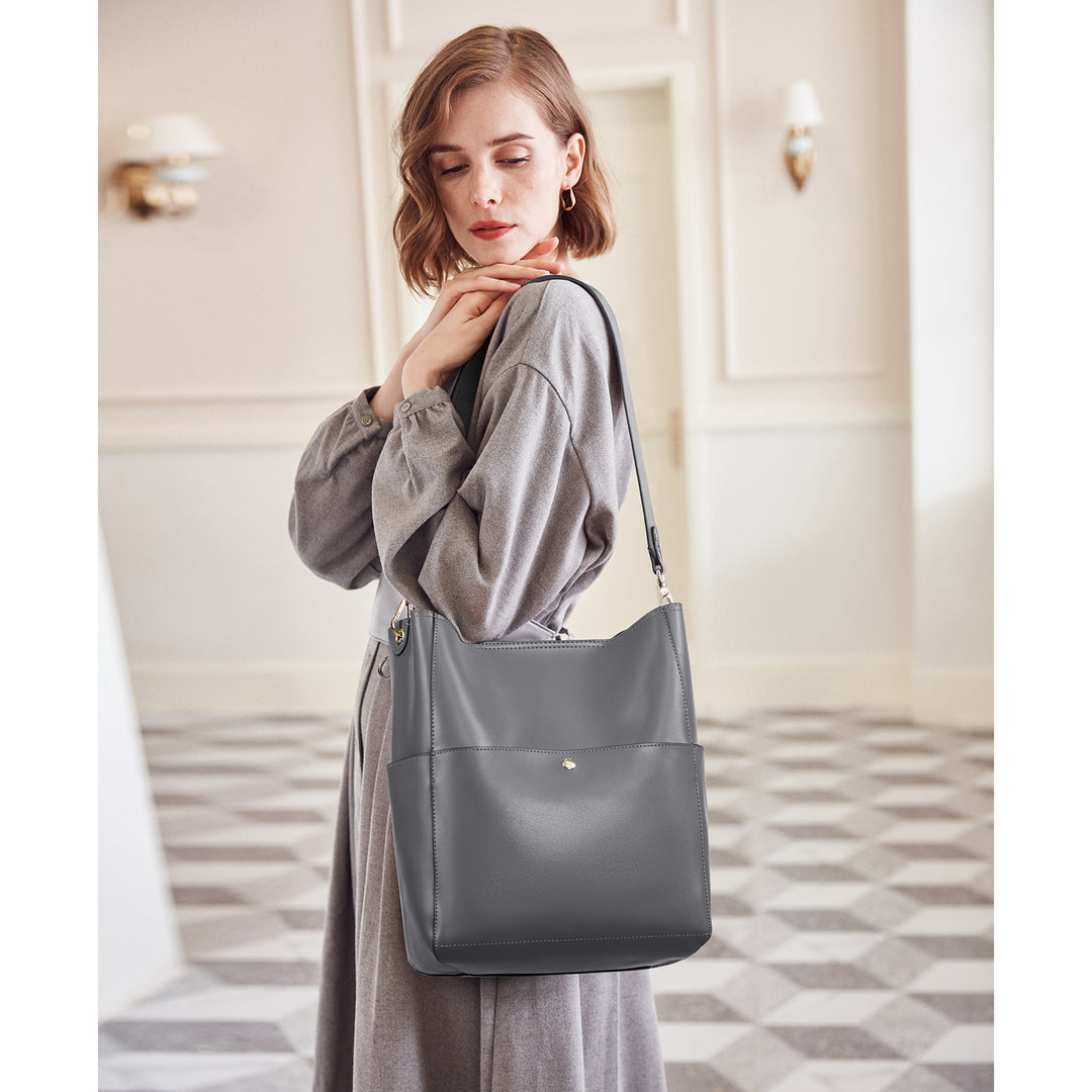 Lotty Genuine Leather Bucket Bag With 2 Shoulder Straps