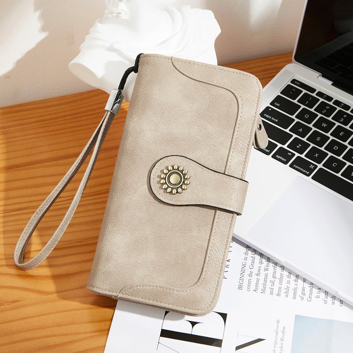 Lomy Sunflower Clasp Large Leather Wristlet Clutch For Women