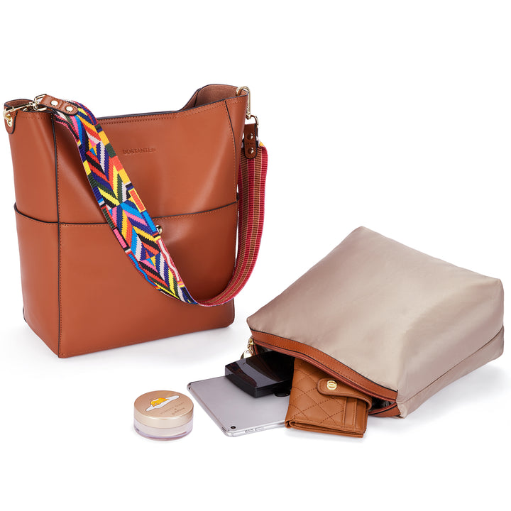 Lotty Genuine Leather Bucket Bag With 2 Shoulder Straps